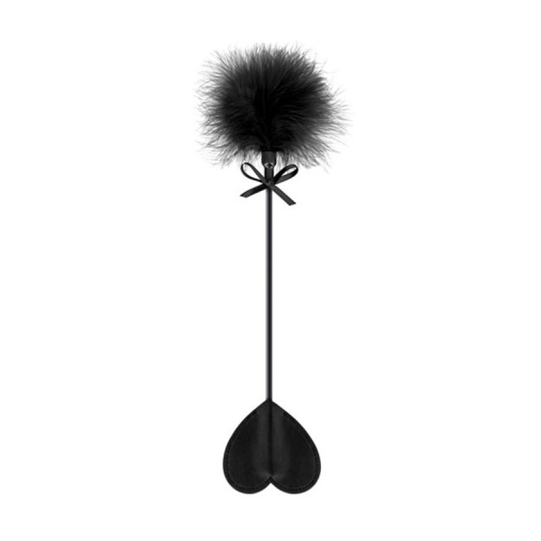 Cravache noire coeur bdsm avec plumeau noir 